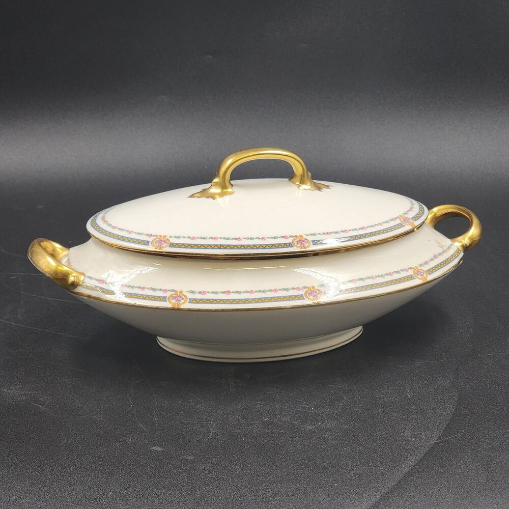 Old Abbey Limoges France Covered Vegetable Serving Dish 12.5" Antique